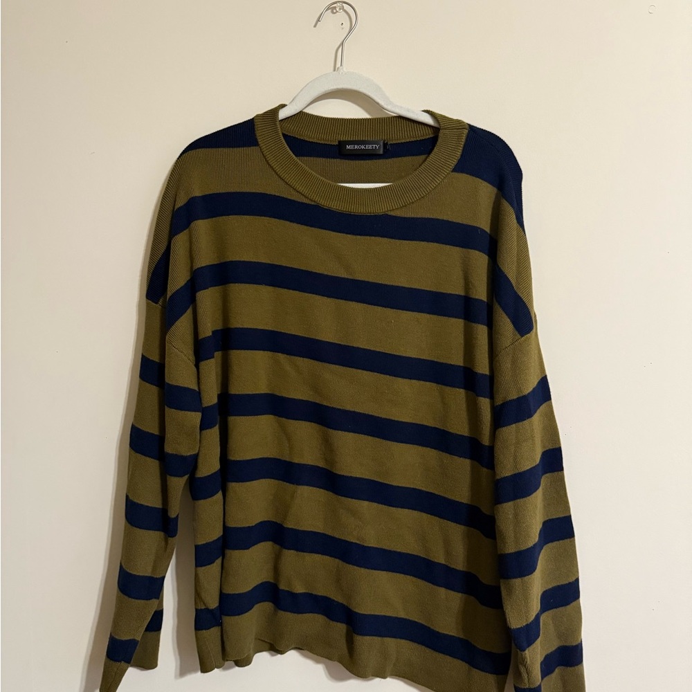 Striped Olive and Navy Sweater Shorts Set